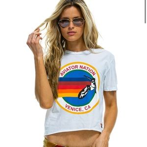 AVIATOR NATION WOMENS SIGNATURE BOYFRIEND TEE (WHITE) - Medium